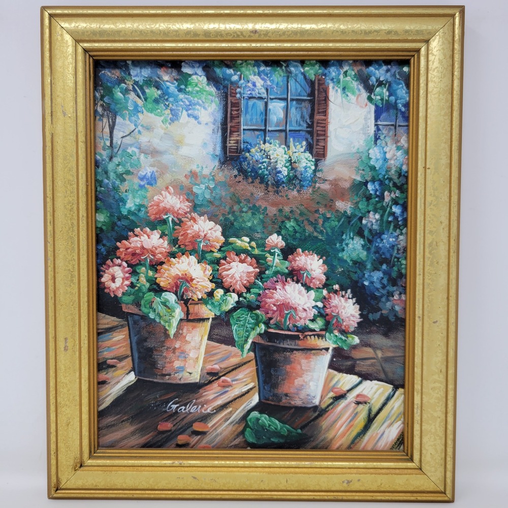Galerie Floral Still Life Oil Painting on Canvas Wood Frame Signed 12" x 10"